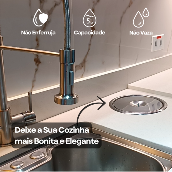 Lixeira de Embutir Pia Gourmet Aço Inox 5L com Balde de Alumínio Escovado - Image 5