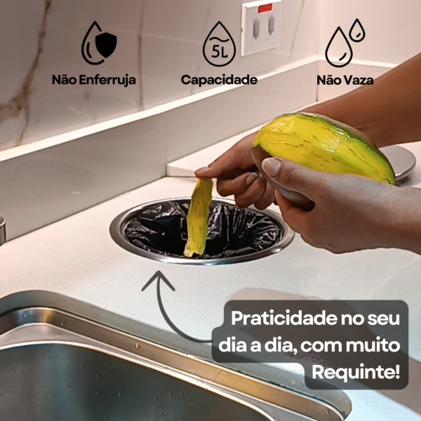 Lixeira de Embutir Pia Gourmet Aço Inox 5L com Balde de Alumínio Escovado - Image 6