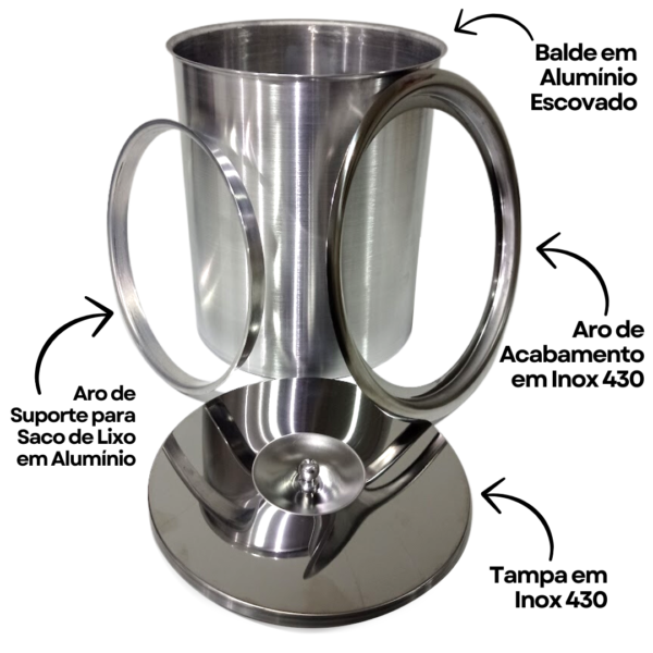 Lixeira de Embutir Pia Gourmet Aço Inox 5L com Balde de Alumínio Escovado - Image 2