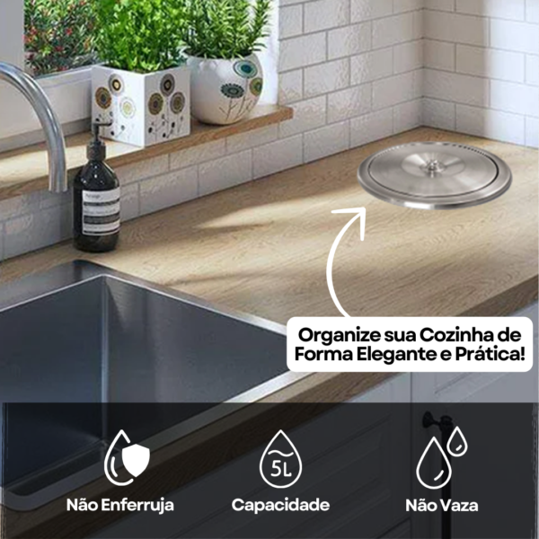 Lixeira de Embutir Pia Gourmet Aço Inox 5L com Balde de Alumínio Escovado - Image 9