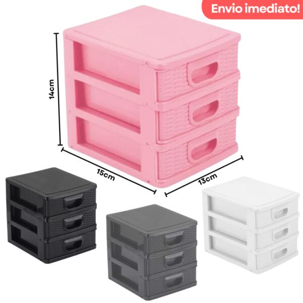 Mini Gaveteiro Organizador Bijouterias, Maquiagem, Linhas, Remédios - 3 Gavetas - 15cm x 14cm x 13cm - Image 2